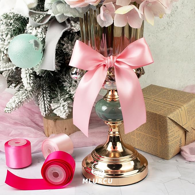 Pink Satin Ribbon 1-1/2 Inch Assorted Double Faced Pink Ribbon Set for Flower Bouquet, Gift Wrapping, Wedding Invitation, Bridal Shower Decor, Hair Bows and Crafts, 6 Rolls Total 30 Yards