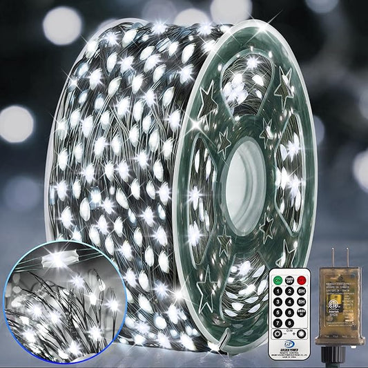KNONEW 532FT Outdoor Christmas Fairy Lights Plug in,1600 LED String Lights Outdoor Waterproof 8 Modes Memory Times for Wedding Bedroom Walls Garden Trees Decoration(Cool White)