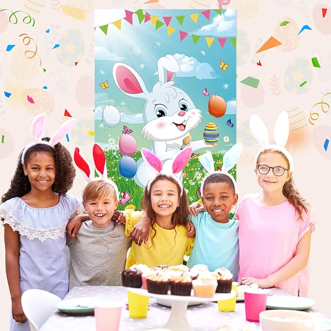 Pin The Tail on The Bunny Game with 36 Pcs Tails, Large Easter Bunny Party Games Poster for Kids Easter Party Supplies, Carnival Birthday Party Decoration