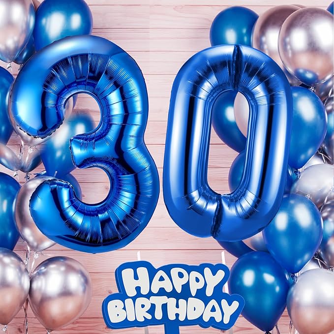 Gejoy 40 Inch Number 30 Balloons Jumbo 30 Foil Giant Number 30 Balloons for 30th Birthday Party Decorations and Rip to My 20s Anniversary Event(Blue)