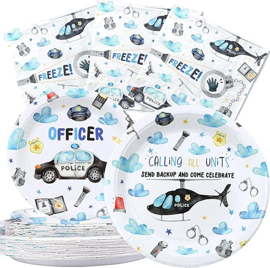 Police Birthday Party Decorations Set - Police Party Decorations, Plates, and Napkins for 40 Guests - Police Themed Disposable Tableware and Birthday Decorations