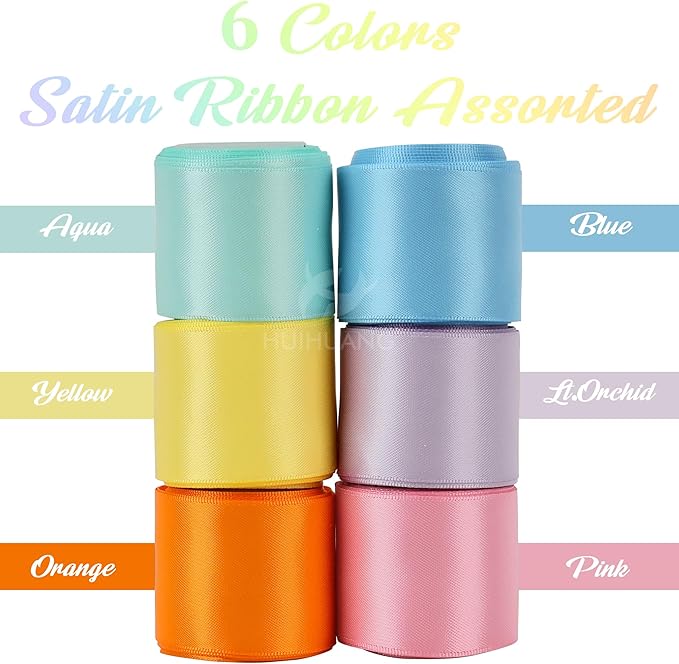 HUIHUANG Double Faced Satin Ribbon Assorted 1.5 inch Pastel Color Ribbons