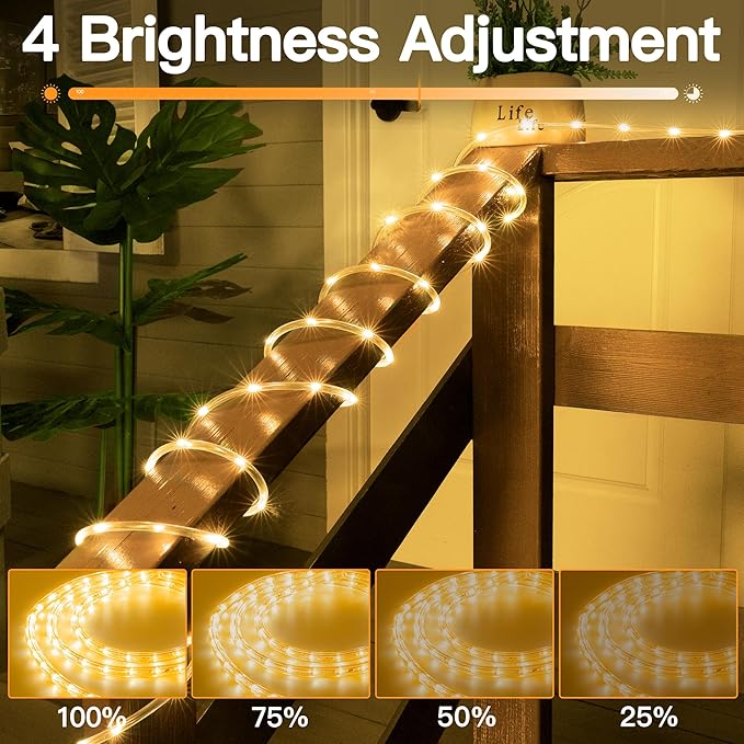 50ft LED Rope Lights with Remote, 300 LED IP68 Waterproof Rope Lights with Plug & Timer, Rope Lights for Outside, Indoor, Patio, Pool, Bedroom, Party, Indoor Decoration (Warm White)