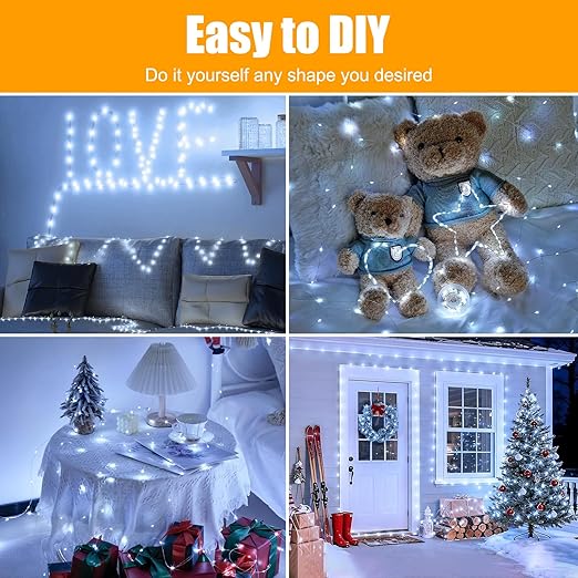 4 Pack Fairy Lights Battery Operated with Remote, 33FT 100LED Waterproof Twinkle String Lights with Timer & 8 Modes,for Indoor Outdoor Patio Garden Wedding Party Christmas Decor-Cool White