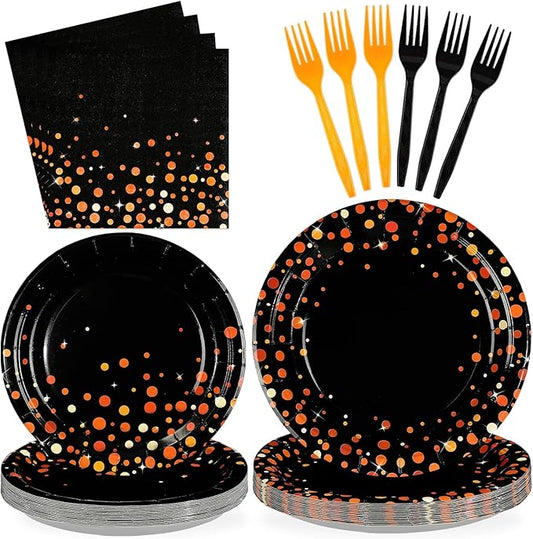 96Pcs Orange and Black Graduation Party Decorations Congrats Grad Orange Black Plates and Napkins for Boys Girls Graduations School Birthday Baby Shower Party Supplies Serves 24