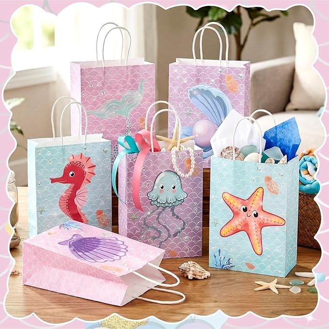 Outus 48 Pcs Mermaid Birthday Party Favor Bags Mermaid Gift Goodie Treat Candy Bags Under the Sea Gift Wrap for Kids Princess Baby Shower Party Supplies