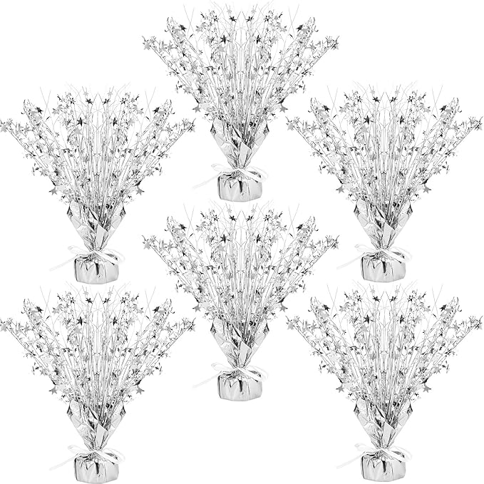 Crowye 6 Pcs Metallic Foil Spray Centerpiece Party Star Decoration Table Decor for Birthday Wedding Graduation Bachelorette Spring Party Holiday(Silver,Small Star)