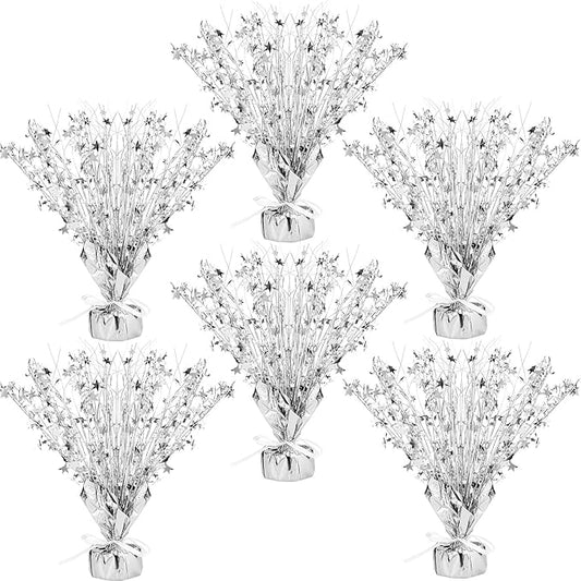 Crowye 6 Pcs Metallic Foil Spray Centerpiece Party Star Decoration Table Decor for Birthday Wedding Graduation Bachelorette Spring Party Holiday(Silver,Small Star)