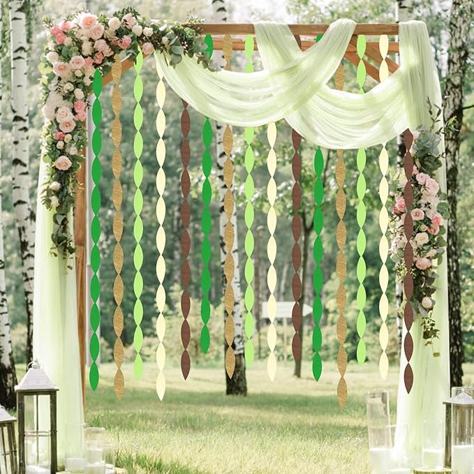 5 Rolls Green & Gold Crepe Paper Streamers, Crepe Paper Craft for Wedding Baby Shower Birthday Bridal Party Engagement Decorations Supplies