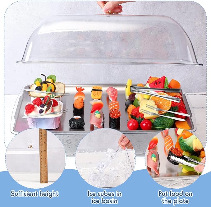 Baderke 2 Sets 16" x 9" Chilled Serving Tray for Parties with Compartments and Lid Charcuterie Serving Board Ice Rectangle Chilled Party Platter for Seafood Vegetable Fruit Shrimp Cocktail (Silver)