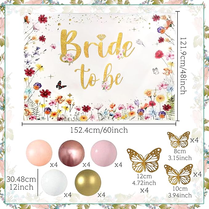 Bride to Be Backdrop Wildflower Bridal Shower Decorations Spring Floral Wedding Bachelorette Party Decor Wildflower Love is in Bloom Bridal Shower Party Supplies
