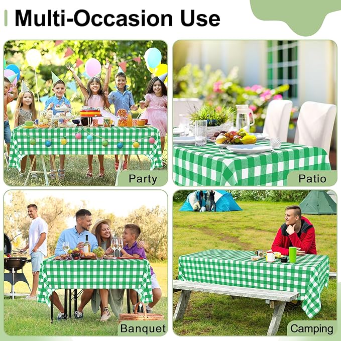 misaya 4 Packs Buffalo Disposable Table Cloth, 54 x 108 Inch Waterproof Plastic Tablecloth, Rectangle Green and White Checkered Table Covers for Picnic, Birthday, Party