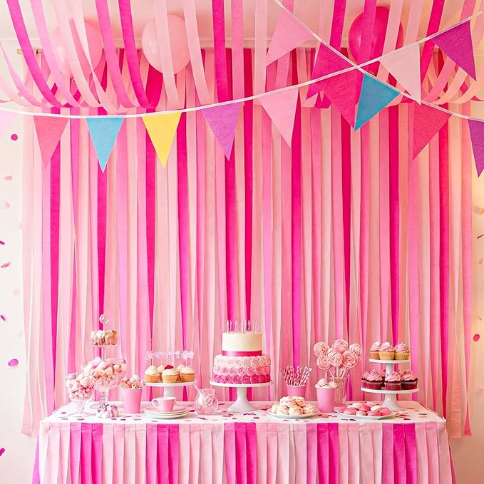 Pink Crepe Paper Streamers 9 Rolls 738ft, Pink Streamers Birthday Decorations for Wedding Mother's Day Baby Shower Holiday Party Decor, 1.77 Inch x 82 Ft/Roll