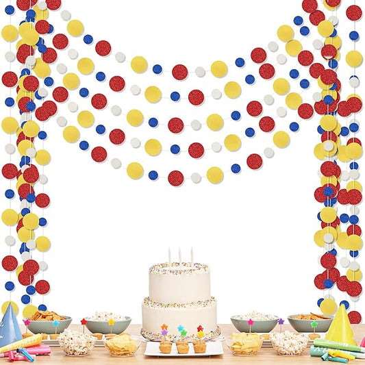 Outus 5 Pieces Colorful Circle Garland Banner Hanging Paper Dot Decorations for Classroom, Birthday Party, Baby Shower, Wedding Backdrop & Photo Booth Graduation Decor (Red,Blue,Yellow)