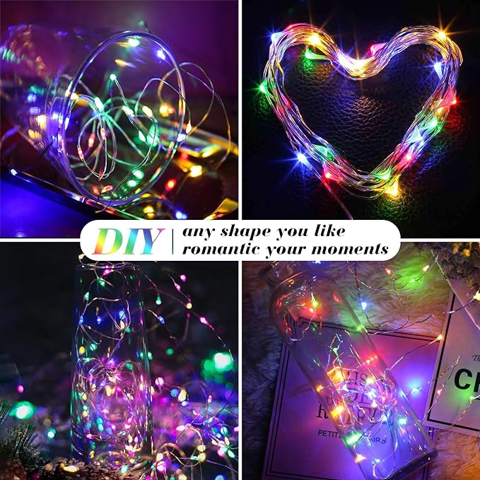 24 Pack Fairy Lights Battery Operated, 7FT 20 Mini LED Fairy Lights Silver Wire Twinkle Lights for DIY, Parties, Wedding, Bedroom, Christmas Decoration (Multi-Colored)