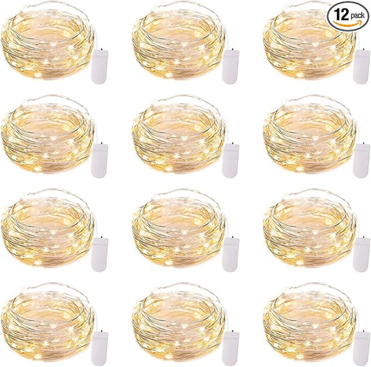 Brightown 12 Pack LED Fairy Lights Battery Operated String Lights - 7ft 20LED Waterproof Silver Wire Firefly Starry Moon Lights for DIY Crafts Wedding Table Centerpieces Party Ramadan Decorations