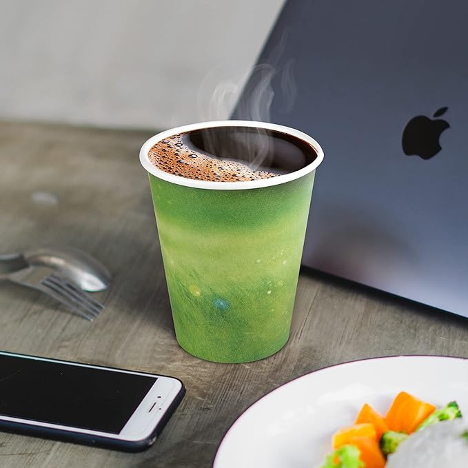 Yes!Fresh Special Green Grass Design, Disposable Hot Paper Cup,Eco-friendly,100% Blodegradable&Compostable, (12 oz,100 Count,No lids)