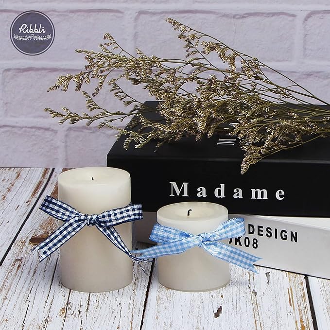 Ribbli Navy and White Gingham Ribbon,100% Polyester Woven Edge,3/8 Inch x 10 Yard,Plaid Ribbon Use for Gift Wrapping,Party Decoration