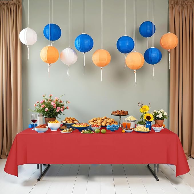[6 Pack] Red Paper Tablecloth Disposable for Rectangle Tables, 54 X 108 Inch Party Table Cover with Plastic Backing, Waterproof 3 Ply Table Cloth for Valentine's Day Christmas Day Xmas Dinner