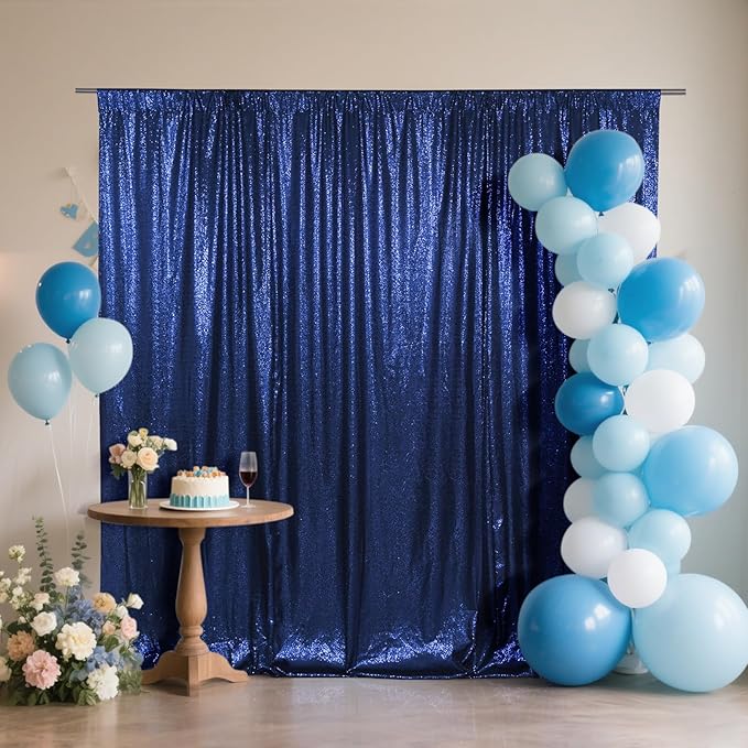 SquarePie 6x8ft Navy Blue Sequin Backdrop, High Density Non-Transparent Glitter Curtain for Photography, Birthday, Wedding Party Decorations, Thick Solid Background with 4" Rod Pocket, 1 Panel
