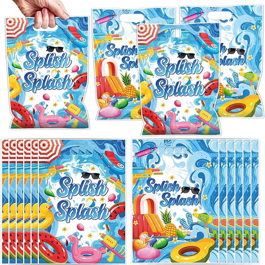 Falueqg Splish Splash Party Favor Bags - 50 Pcs Summer Pool Goodie Candy Gift Bags Water Party Supplies for Tropical Birthday Baby Bash Decor
