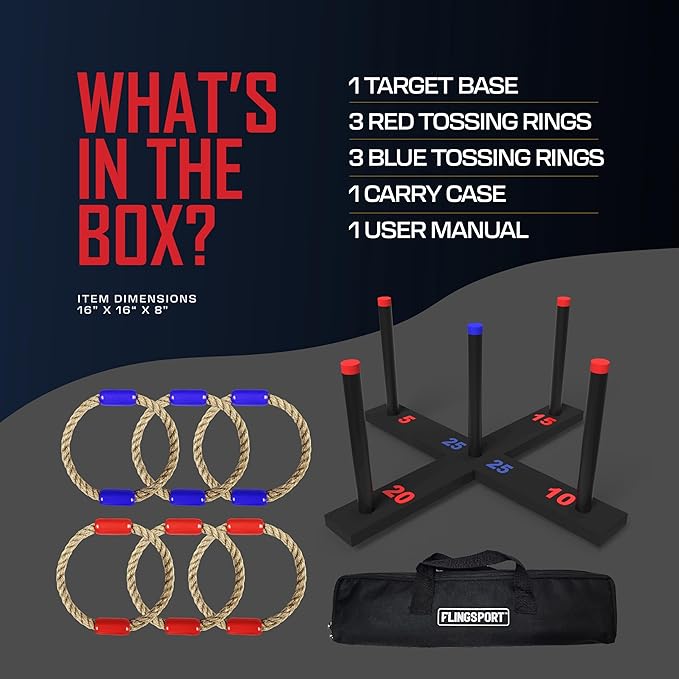 FLINGSPORT Ring Toss Game, Incl. 6 Rings, Case, Easter Gifts for Kids, Outdoor Yard Games for Kids Adults & Family, Backyard Party Activities, Gifts for Teens, Boys & Girls Ages 8-12+ Years Old