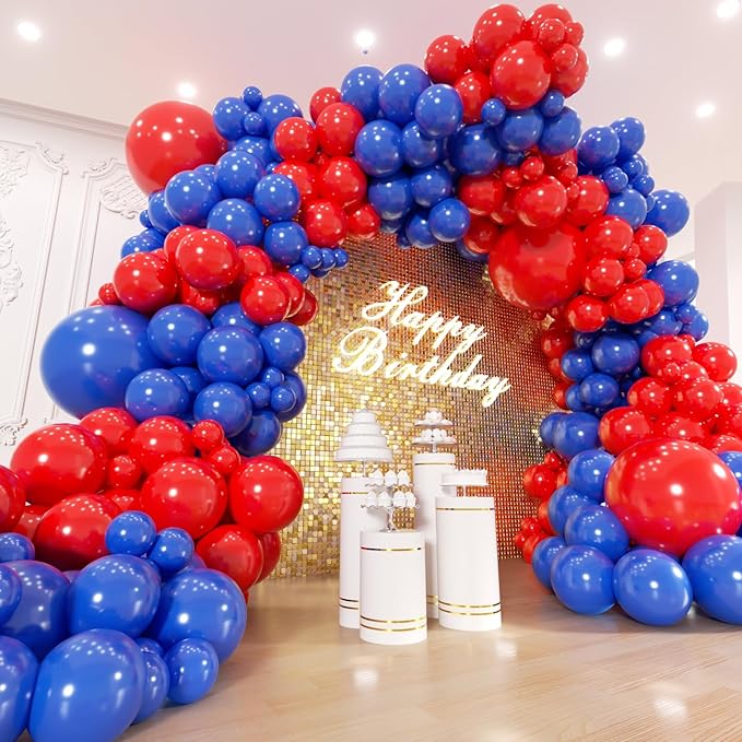 Red and Blue Balloons Garland Arch Kit 154Pcs - 5 10 12 18 inch Different Size Royal Blue and Red Balloon for Birthday Baby Shower Wedding Independence Day Graduation Themed Party Decorations