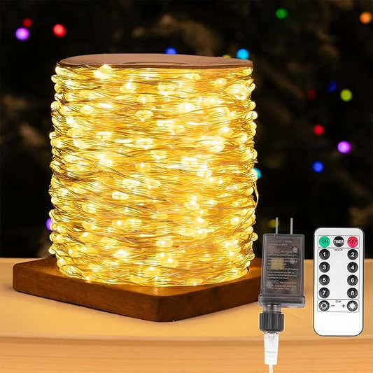 Fairy Lights Plug in,400FT 1200LEDs Waterproof Led String Lights,8 Modes Remote Twinkle Light for Outdoor Indoor Christmas Wedding Birthday Garden Party Decorations,Silver Wire,Warm White