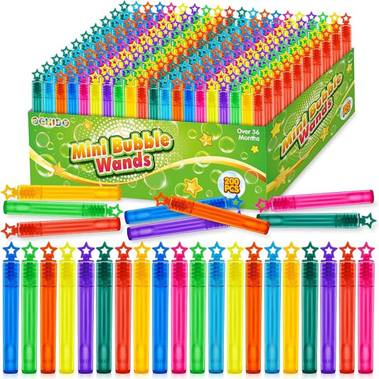 OCHIDO 200 Pieces Mini Bubble Wands in 10 Colors, Bubbles Party Favors for Kids, Bubble Wands Bulk for Summer Toys Gift, Indoor Outdoor Activity, Themed Birthday, Wedding, Goodie Bags Stuffers