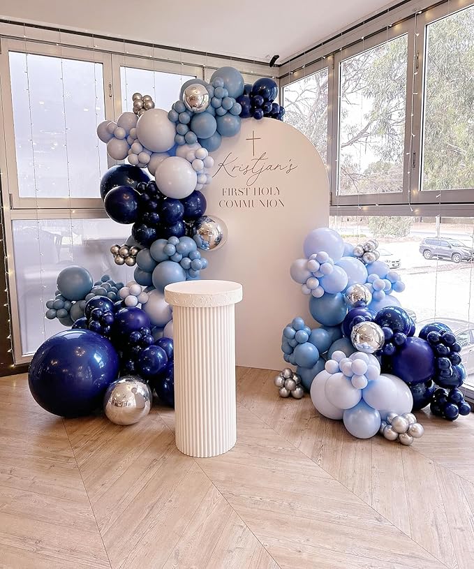 Blue Latex Balloons, 50pcs 12 Inches Metallic Light Navy Blue Balloons with 1 Ribbon for Baby Shower, Wedding, Birthday Party Decorations