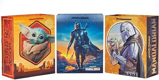 Hallmark Star Wars The Mandalorian 13" Large Gift Bag Bundle (3 Bags: Baby Yoda, The Mandalorian, Grogu) for Birthdays, Christmas, Father's Day, May the 4th