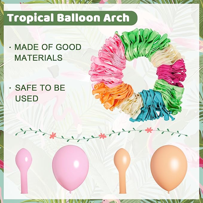 Amandir 151PCS Tropical Balloons Arch Garland Kit, Green Hot Pink Confetti Latex Balloons Palm Leaves for Tropical Hawaii Flamingo Birthday Baby Shower Wedding Party Decorations Supplies