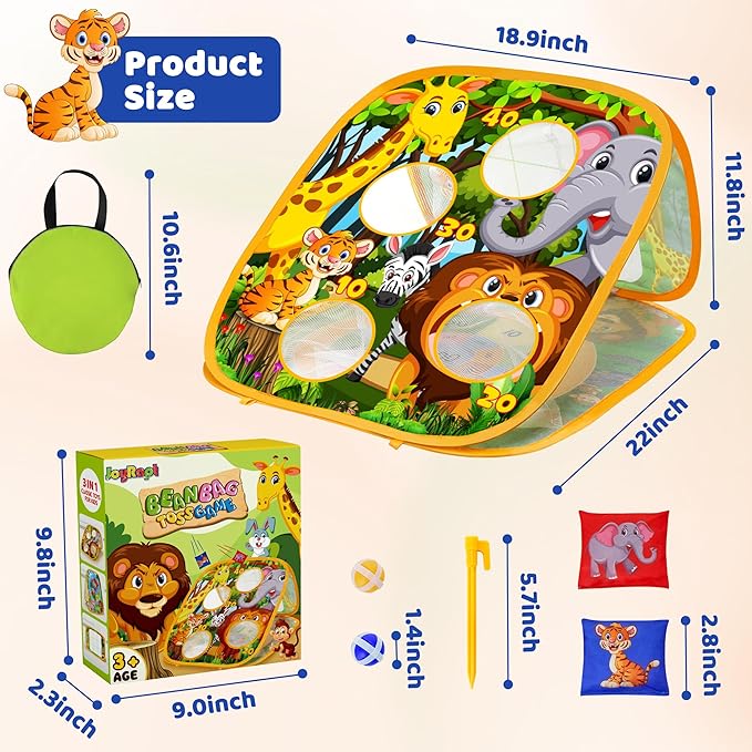 JoyRapt 3 in 1 Bean Bag Toss Outdoor Toys for Toddlers Kids, Cornhole Outside Toys, Carnival Game Toodler Outdoor Indoor Gift for Birthday or Christmas for Ages 3-12 (Animal)
