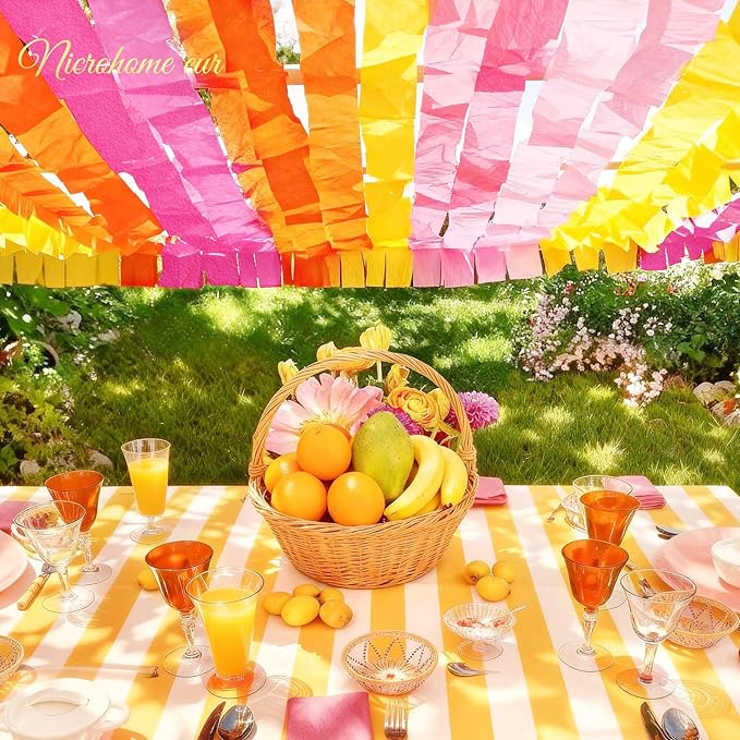 NICROHOME EUR Orange Pink Summer Party Crepe Paper Streamers, 5 Rolls Retro Hanging Garland Streamers for Sunset Party Birthday Wedding Baby Shower Fall Thanksgiving Backdrop Decor (1.8 x 82 Ft/Roll)
