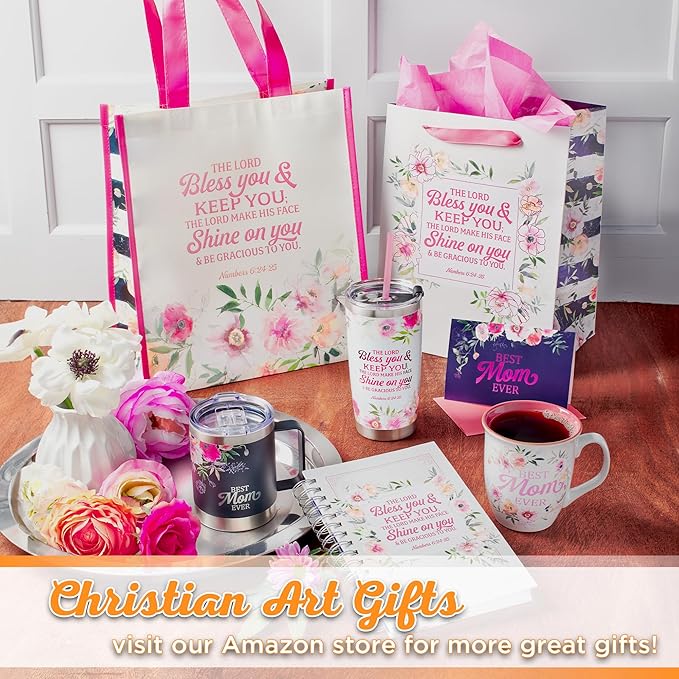 Christian Art Gifts Large Portrait Scripture Gift Bag w/Blank Card & Wrapping Tissue Paper Set for Moms: Lord Bless You Inspirational Bible Verse, Best Mom Ever Greeting for Mother's Day, Birthday,