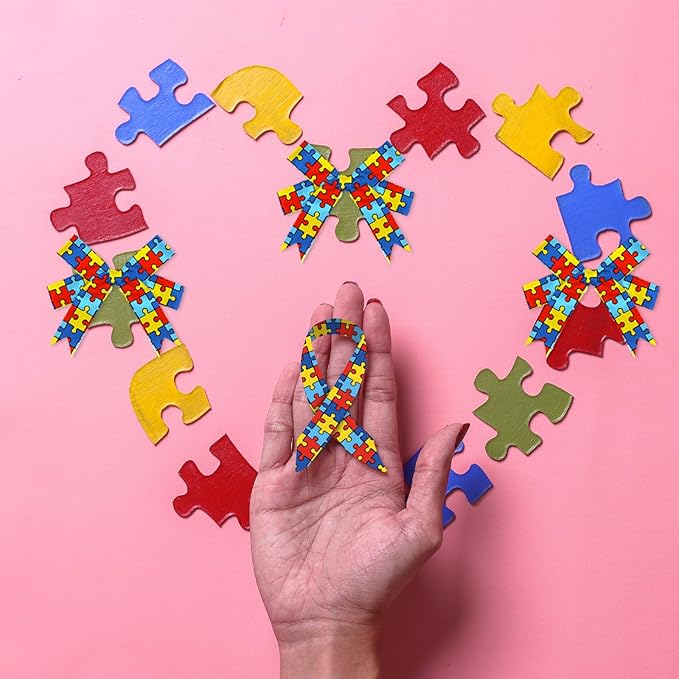 2 PCS Autism Awareness Grosgrain Ribbons 3/8" 3/4" Multi-Colored Jigsaw Puzzle Pieces Decor Ribbons 5 Yards, Autism Awareness Month Craft Ribbons for Gift Packaging Fundraising DIY Supplies