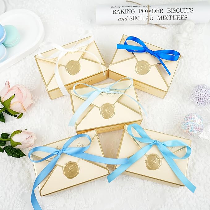 MAYREEL Blue Satin Ribbon 3/8 Inch Thin Light Baby Blue Ribbon Assortment for Gift Wrapping Wedding Bridal Baby Shower Party Decorations 5 Rolls x 10 Yards Total 50 Yards