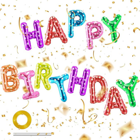 CANREVEL Happy Birthday Banner 13pcs 16 Inch Mylar Foil Letters Balloons Birthday Party Decorations for Kids and Adults - 3D Multi Color
