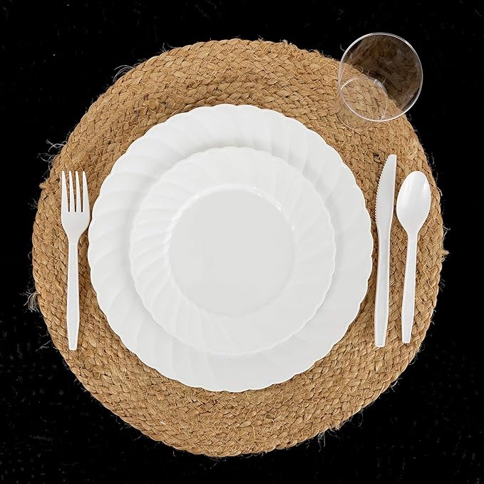 PARTY BARGAINS Argyle White Plastic Cutlery Set 360-Piece – 180 Forks, 120 Spoons, 60 Knives – Heavy-Duty Disposable Utensils for Parties, Weddings, Buffets, BBQs & Catering – BPA Free