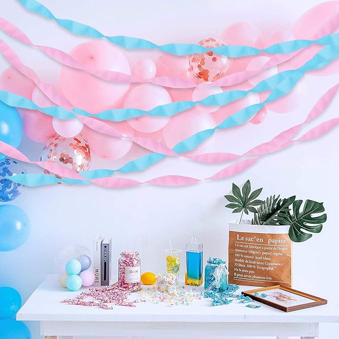 BEISHIDA 8 Rolls Pink and Blue Crepe Paper Streamers for Baby Shower Gender Reveal Party Decorations Wedding Birthday DIY Craft Paper(1.8 Inch x 82 Ft/Roll)