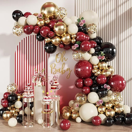 MEBAY Burgundy Black White Gold Balloon Arch Garland Kit, 147PCS Latex Balloons Different Sizes 18 12 10 5 inch for Valentines Wedding Bachelorette Birthday Mothers Day Graduation Party Decoration