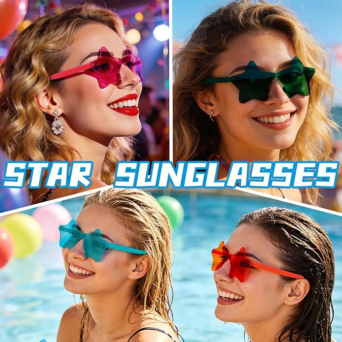 9 Pack Star Sunglasses, Colorful Rimless Star Shaped Glasses, Unisex Party Favors Supplies for Beach, Pool, Outdoors