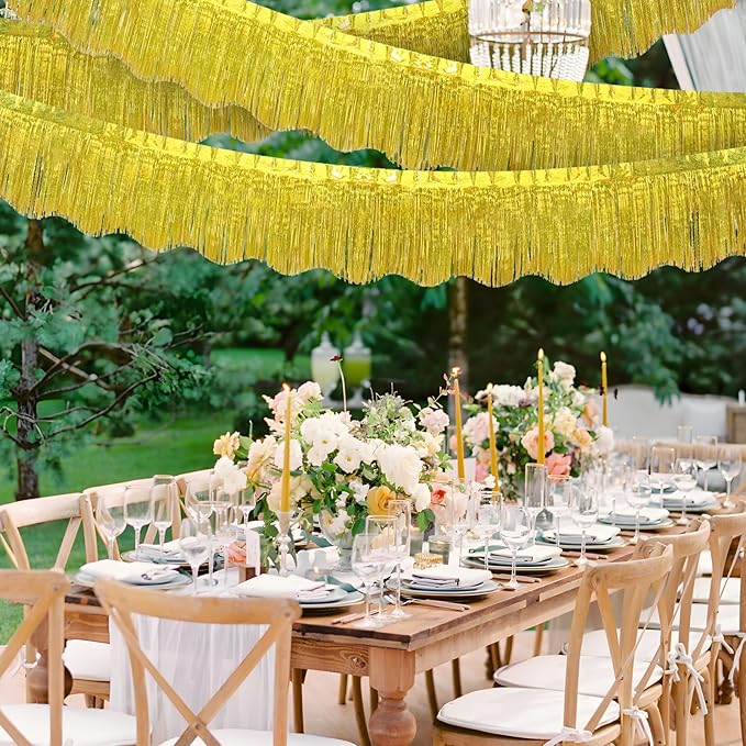 LOLStar 6 Pack Gold Foil Fringe Garland Party Decorations, 59Ft Tinsel Streamers Shiny Gold Wall Hanging Tinsel Fringe Banners for Wedding Birthday Anniversary Christmas New Year Party Decor