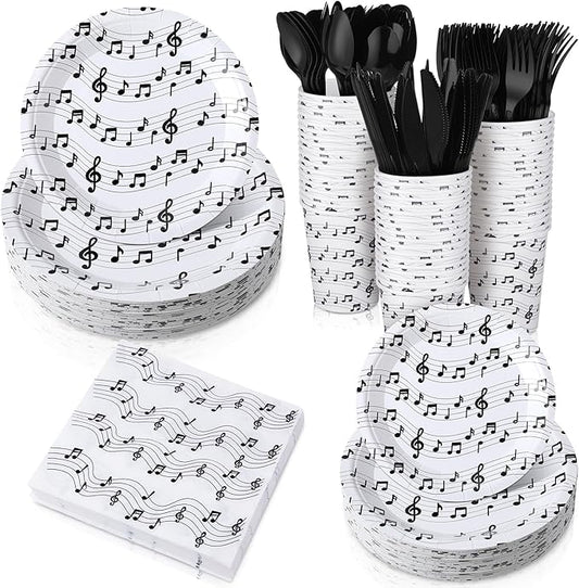 Yungyan 252 Pcs Musical Note Plates and Napkins Set Music Themed Party Decorations Disposable Music Notes Paper Napkins Plates Cups Knives Spoons Forks Concert Musical Dinnerware Serves 36 Guests