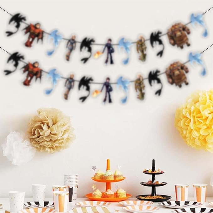 How to Train Your Dragn Garland Decoration – Fantasy Dragon Theme Hanging Garland for Birthday Celebration Setup, Wall and Backdrop Display, Party Room Decoration, Photo Area Styling.
