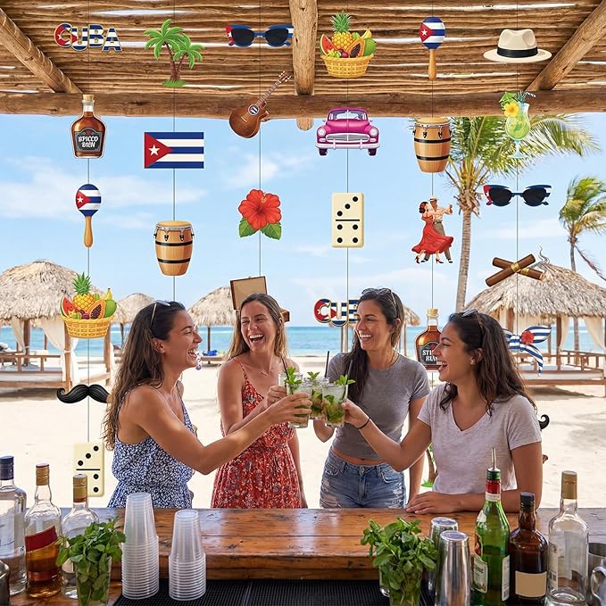 6 Pcs Havana Nights Party Garlands Cuban Party Decorations Havana Nights Hanging Garland Banner Vintage Car Bandera Palm Tree Decor Photo Booth Props for Cuba Birthday Ceiling Decor
