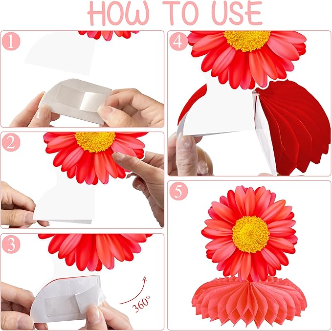 9Pcs Colorful Daisy Flower Honeycomb Centerpieces, Floral Table Toppers, Spring Summer Decor for Birthday Baby Shower Wedding Garden Tea Pool Luau Party Supplies