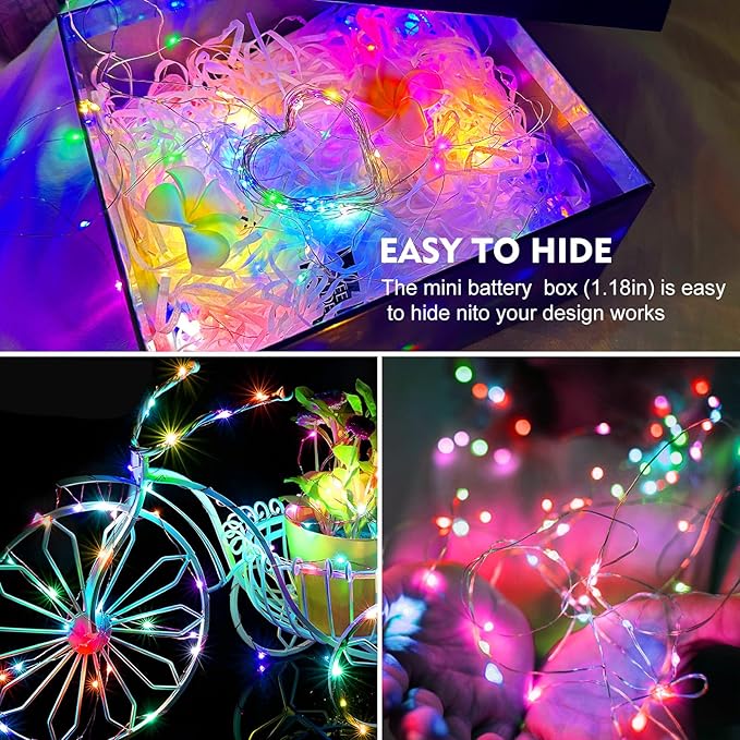 AIKEI 48 Pack LED Fairy Lights Battery Operated, Mini String Lights Waterproof 7 Feet 20 Led Firefly Starry Lighting for Wedding Party Bedroom Garden Halloween Christmas Decoration Colorful