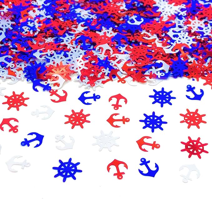 Werich Nautical Anchor Ship Wheel Confetti Metallic Foil Table Scatter for Party Decorations Aluminum Foil Confetti for Birthday, Wedding, Baby Shower, Graduation, Nautical Theme Events