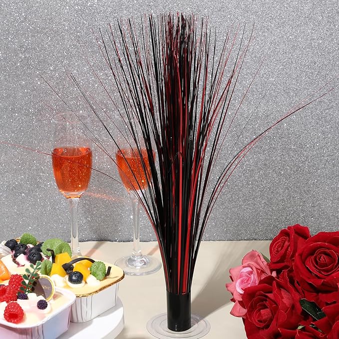 2 Pcs Metallic Spray Centerpieces Graduation Centerpieces for Tables Decorations with Clear Base Shimmering Foil Sprays for Birthday Easter and Celebration Events(Red and Black)